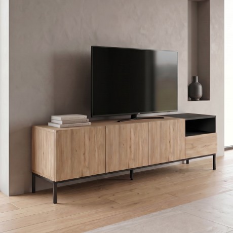 Cailin Megapap melamine tv stand in sepet oak - black wood color 180x41.8x55cm.