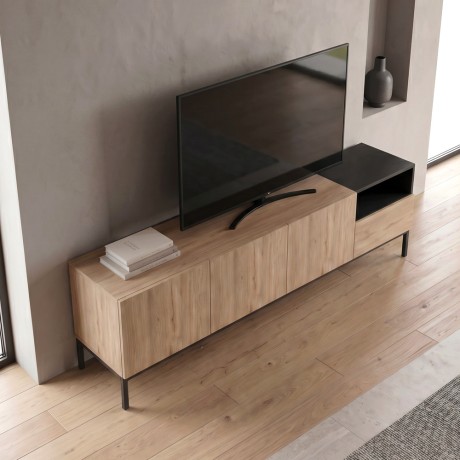 Cailin Megapap melamine tv stand in sepet oak - black wood color 180x41.8x55cm.