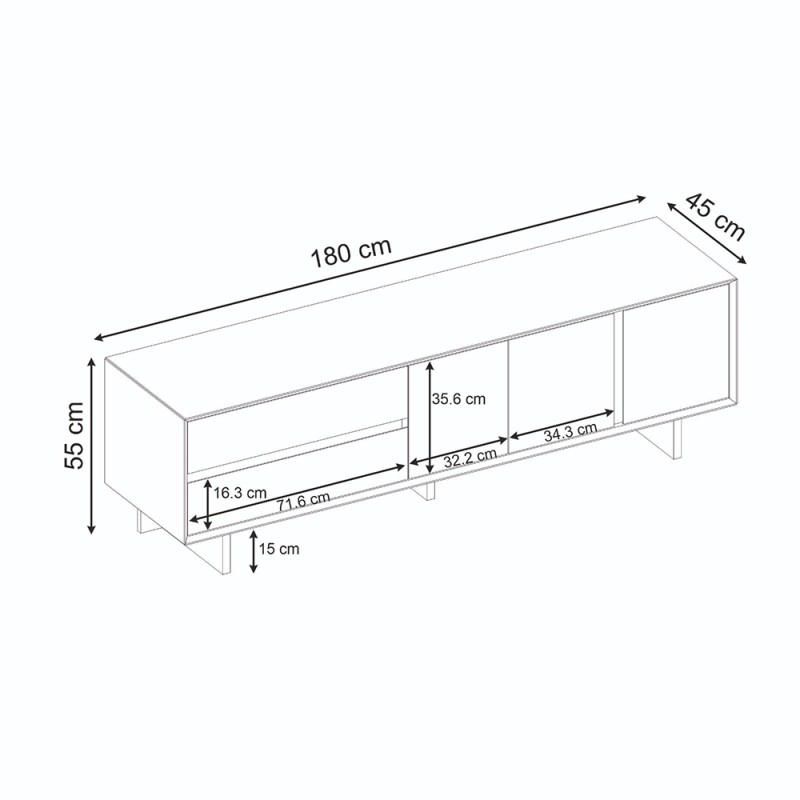 Capri Megapap melamine tv furniture in walnut milano color 180x45x55cm.