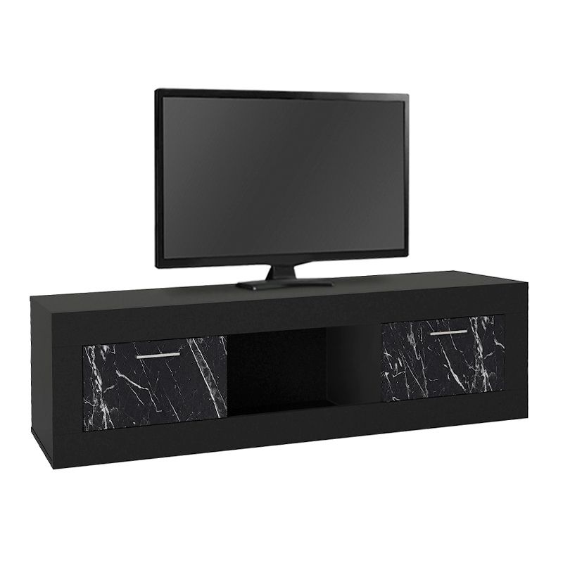 Davin Megapap melamine tv stand in black - black marble effect color 180x40x47cm.
