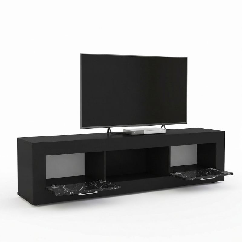 Davin Megapap melamine tv stand in black - black marble effect color 180x40x47cm.