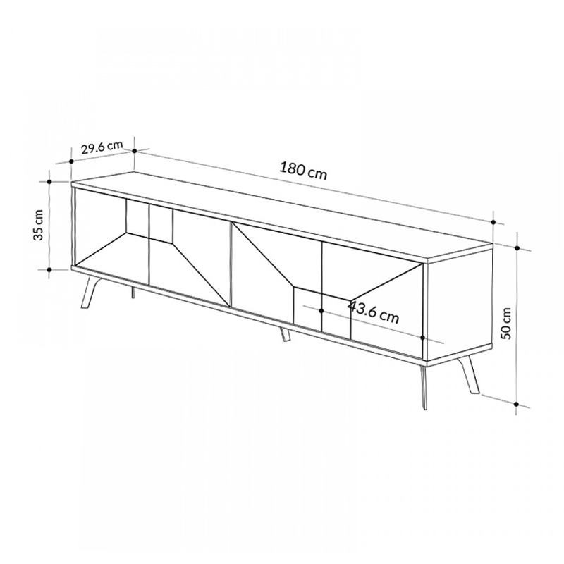 Dune Megapap melamine tv stand in oak color 180x29,6x50cm.