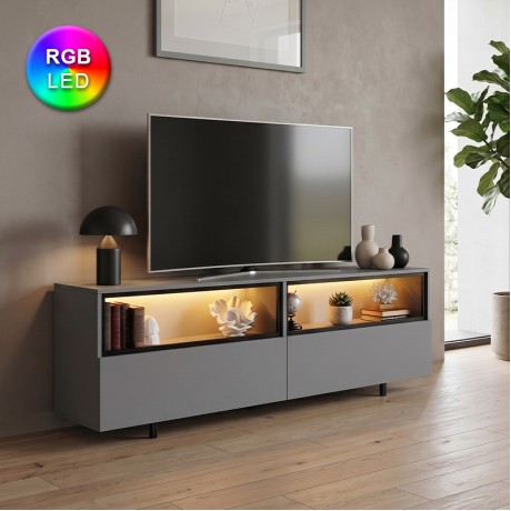 Eco Megapap melamine TV stand with Rgb Led  in anthracite color 180x32x67cm.