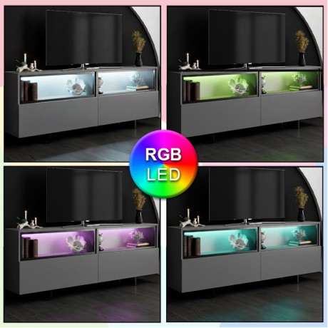 Eco Megapap melamine TV stand with Rgb Led  in anthracite color 180x32x67cm.