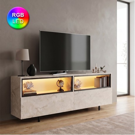 Eco Megapap melamine TV stand with Rgb Led  in travertine color 180x32x67cm.