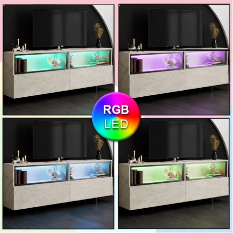 Eco Megapap melamine TV stand with Rgb Led  in travertine color 180x32x67cm.