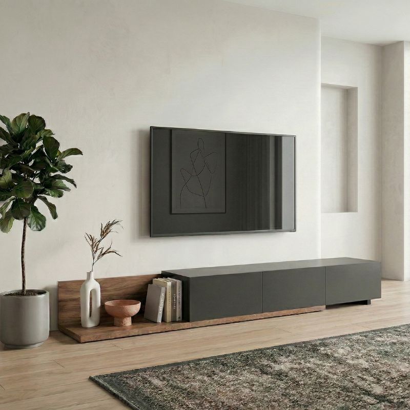 Έπιπλο τηλεόρασης Enstey Megapap χρώμα καρυδί - ανθρακί 260x41,8x33,5εκ.