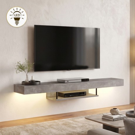 Albares Megapap melamine wall TV cabinet with LED lighting in concrete grey color 150x29.6x22cm.