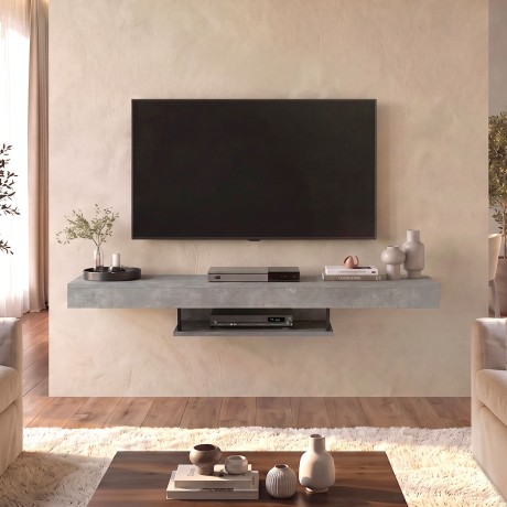 Albares Megapap melamine wall TV cabinet with LED lighting in concrete grey color 150x29.6x22cm.