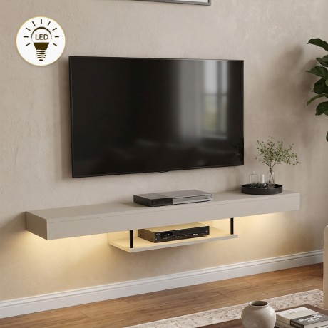 Albares Megapap melamine wall TV cabinet with LED lighting in sandstone color 150x29.6x22cm.