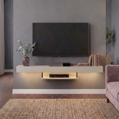 Albares Megapap melamine wall TV cabinet with LED lighting in sandstone color 150x29.6x22cm.