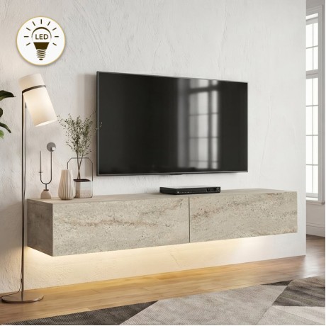 Έπιπλο τηλεόρασης επιτοίχιο Aristo Megapap με LED χρώμα travertine 135x31,6x25εκ.
