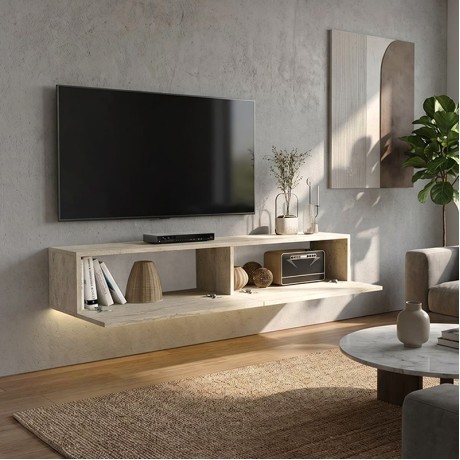Έπιπλο τηλεόρασης επιτοίχιο Aristo Megapap με LED χρώμα travertine 135x31,6x25εκ.