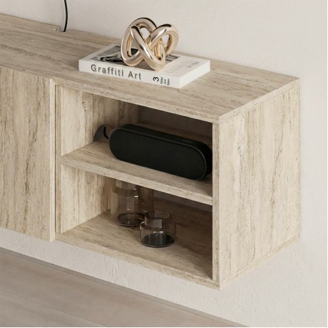 Conrad Megapap melamine wall mounted tv stand in travertine color 140x35x38cm.