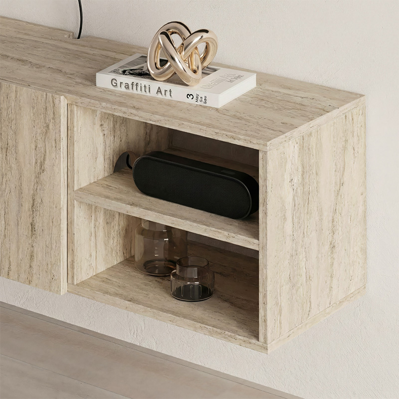 Conrad Megapap melamine wall mounted tv stand in travertine color 140x35x38cm.