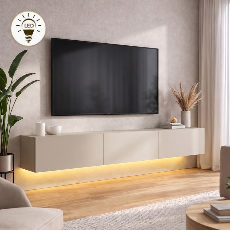 Damla Megapap melamine wall TV cabinet with LED lighting in sandstone color 180x29.5x29.5cm.