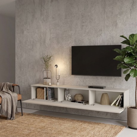 Damla Megapap melamine wall TV cabinet with LED lighting in sandstone color 180x29.5x29.5cm.