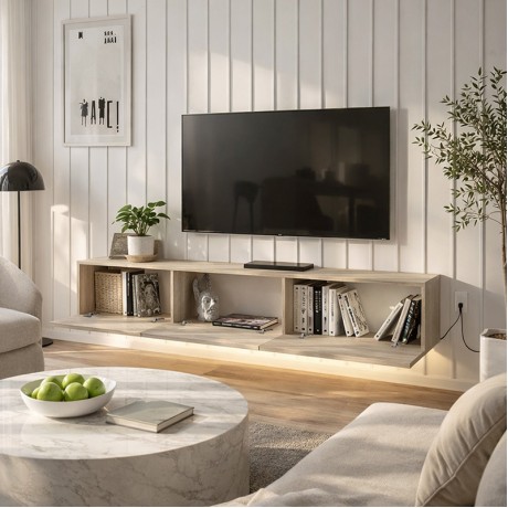 Έπιπλο τηλεόρασης επιτοίχιο Damla Megapap με LED χρώμα travertine 180x29,5x29,5εκ.