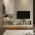 Έπιπλο τηλεόρασης επιτοίχιο Damla Megapap με LED χρώμα travertine 180x29,5x29,5εκ.