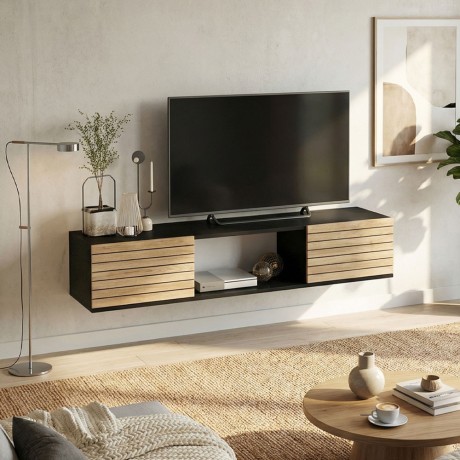 Elano Megapap melamine wall TV furniture in black - sepet oak color 160x31.4x31.2cm.