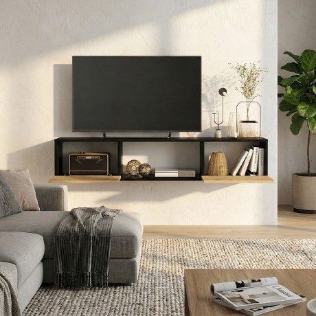 Elano Megapap melamine wall TV furniture in black - sepet oak color 160x31.4x31.2cm.