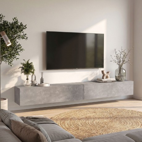 Espanse Megapap melamine wall TV furniture in concrete grey color 241.8x31.7x30cm.