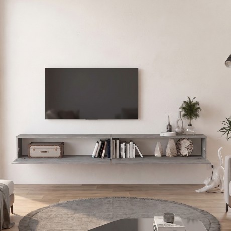 Espanse Megapap melamine wall TV furniture in concrete grey color 241.8x31.7x30cm.
