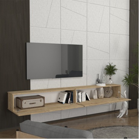 Έπιπλο τηλεόρασης επιτοίχιο Espanse Megapap χρώμα sapphire oak 241,8x31,7x30εκ.