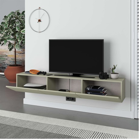 Francy Megapap melamine wall mounted tv stand in ash green color 180x30x30cm.