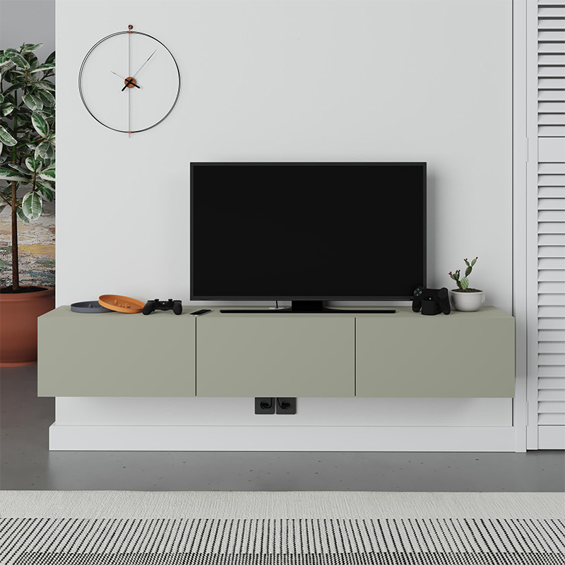 Francy Megapap melamine wall mounted tv stand in ash green color 180x30x30cm.