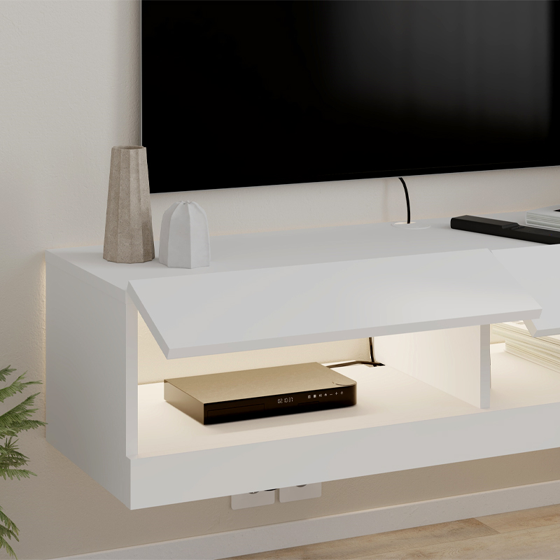 Moon Megapap melamine wall mounted tv stand with Led in white color 120x33.8x30cm.