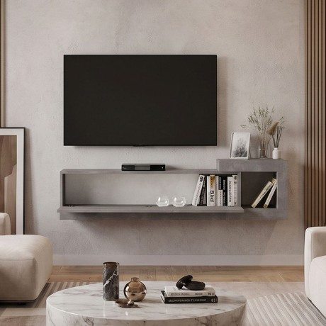 Volare Megapap melamine wall TV cabinet  in concrete grey color 150x29,6x38,6cm.