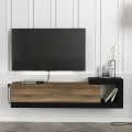 Volare Megapap melamine wall TV cabinet  in walnut - black color 150x29,6x38,6cm.