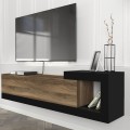 Volare Megapap melamine wall TV cabinet  in walnut - black color 150x29,6x38,6cm.