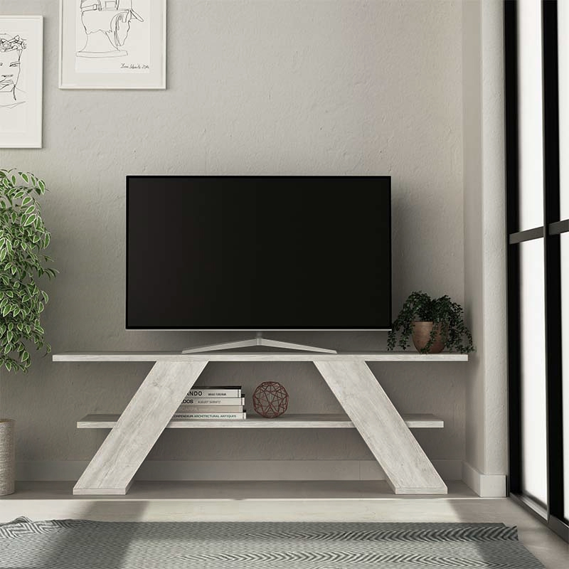 Έπιπλο τηλεόρασης Farfalla Megapap χρώμα λευκό αντικέ 120x33,5x40εκ.