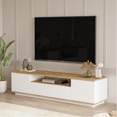 Έπιπλο τηλεόρασης Fedya Megapap χρώμα λευκό - sapphire oak 180x45x44,6εκ.