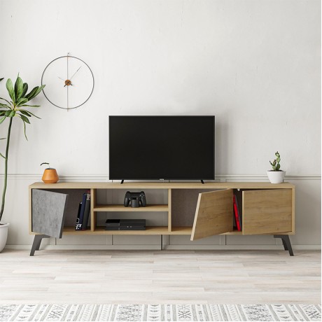 Fiona Megapap melamine TV furniture in oak - retro grey color 180x35,6x48cm.