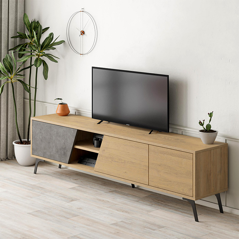 Fiona Megapap melamine TV furniture in oak - retro grey color 180x35,6x48cm.