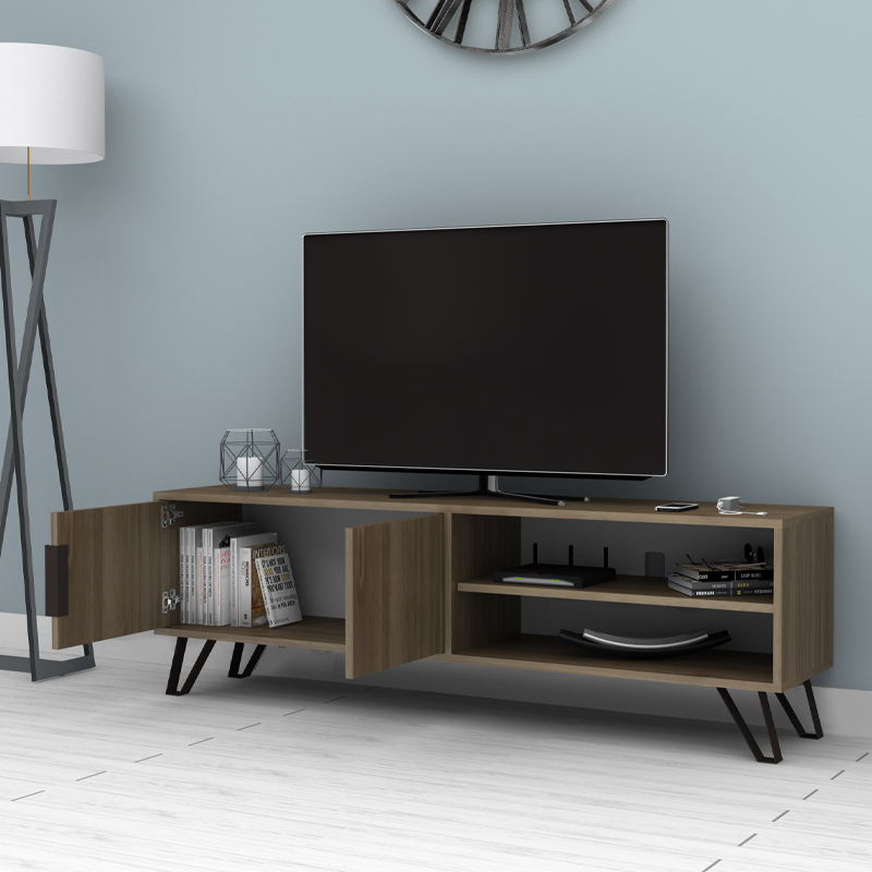 Έπιπλο τηλεόρασης Foot Megapap χρώμα καρυδί 160x35x49εκ.