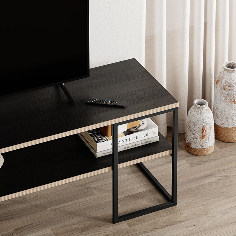 Friday Megapap melamine TV stand in black wood color 140x37x45cm.