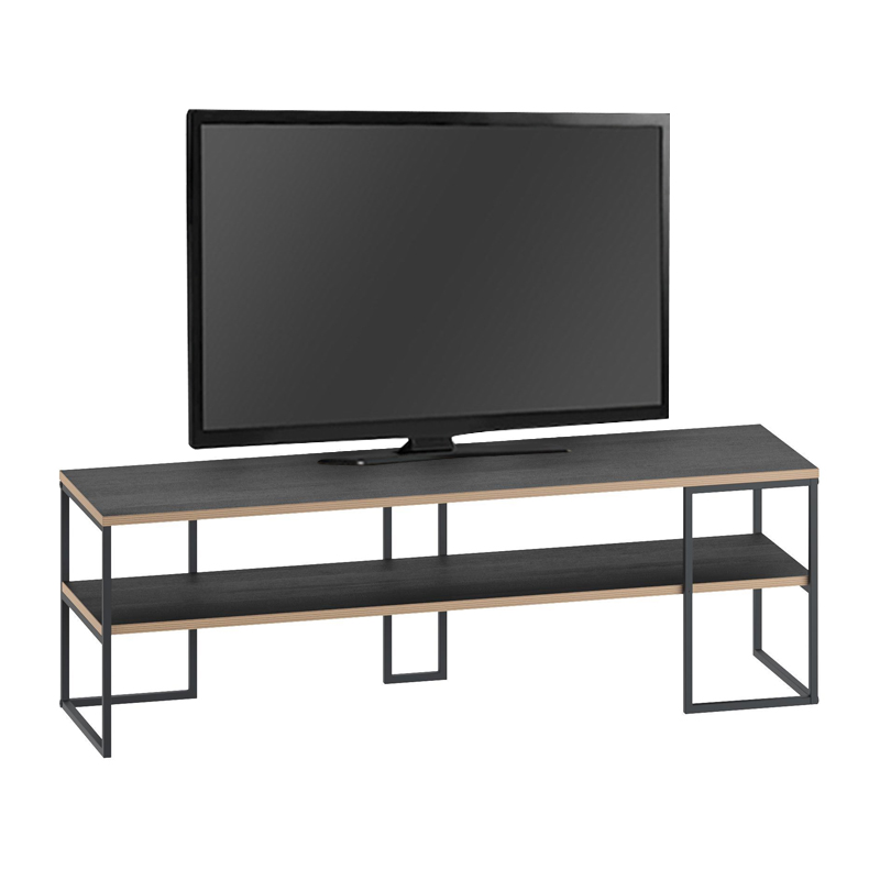 Friday Megapap melamine TV stand in black wood color 140x37x45cm.