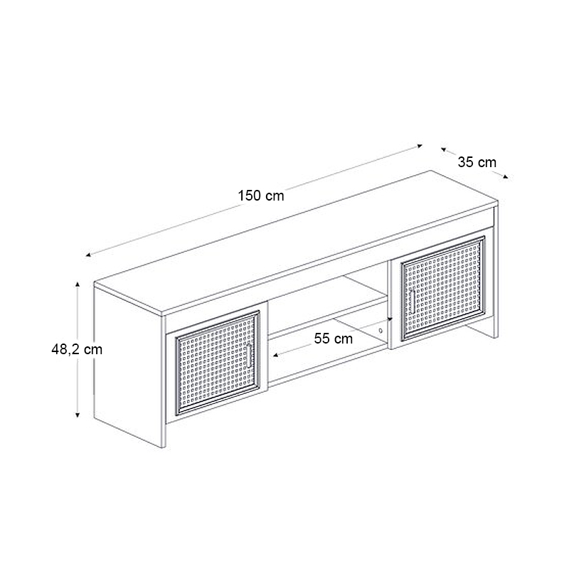 Έπιπλο τηλεόρασης Galatea Megapap χρώμα λευκό - μαύρο rebab 150x35x49εκ.