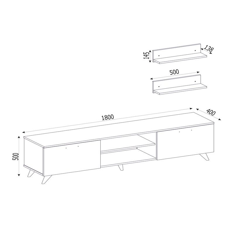 Geacles Megapap melamine tv stand in walnut - black marble effect color 180x40x50cm.