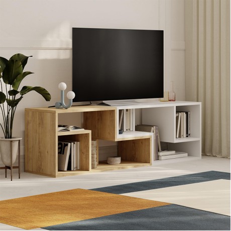 Έπιπλο τηλεόρασης Glis Megapap πολυμορφικό χρώμα sapphire oak - λευκό 145x35x44,8εκ.
