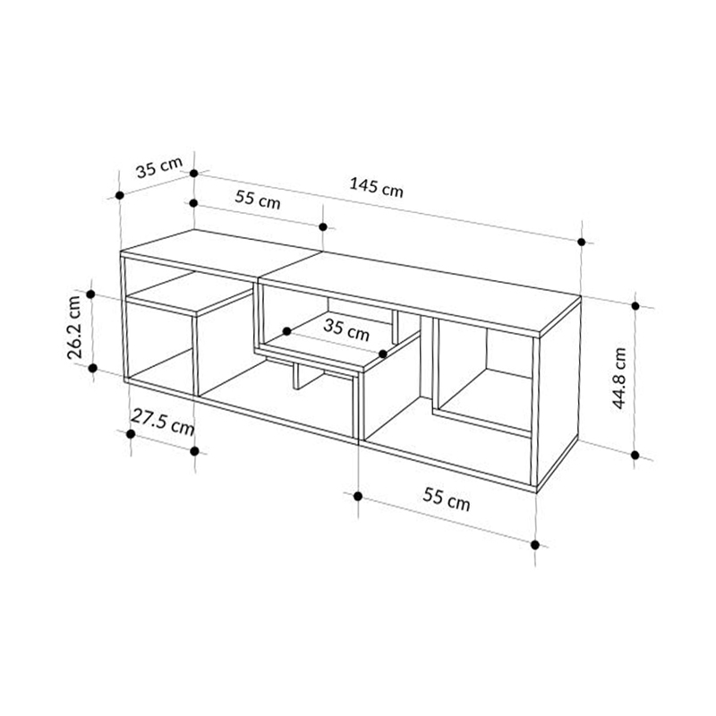 Glis Megapap melamine tv stand in sapphire oak - white color 145x35x44.8cm.