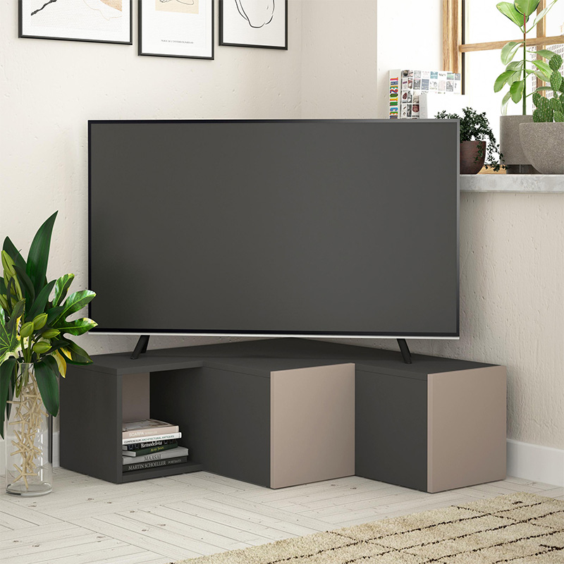 Έπιπλο τηλεόρασης γωνιακό Compact Megapap χρώμα ανθρακί - ανοιχτή μόκα 94,2x90,6x31,4εκ.