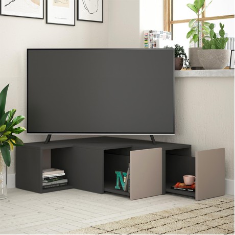 Compact Megapap corner melamine TV furniture in anthracite - light mocha color 94,2x90,6x31,4cm.