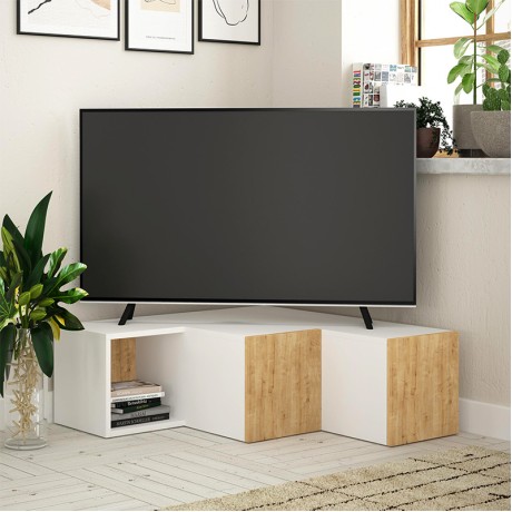 Έπιπλο τηλεόρασης γωνιακό Compact Megapap χρώμα λευκό - sapphire oak 94,2x90,6x31,4εκ.
