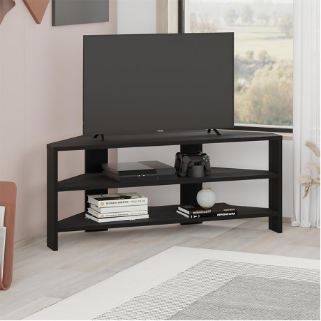 Thales Megapap corner melamine TV furniture in black wood color 110x36x45cm.