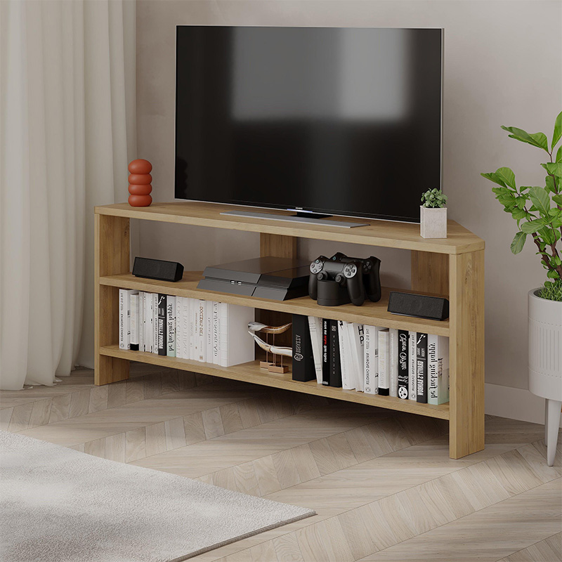 Thales Megapap corner melamine TV furniture in oak color 110x36x45cm.